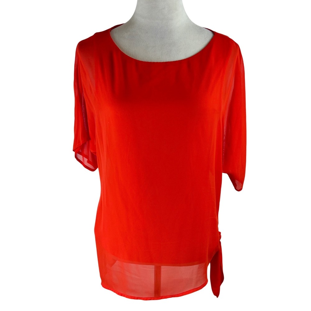 Dana Buchman Red Short Sleeve Side Tie Layered Chiffon Blouse Medium